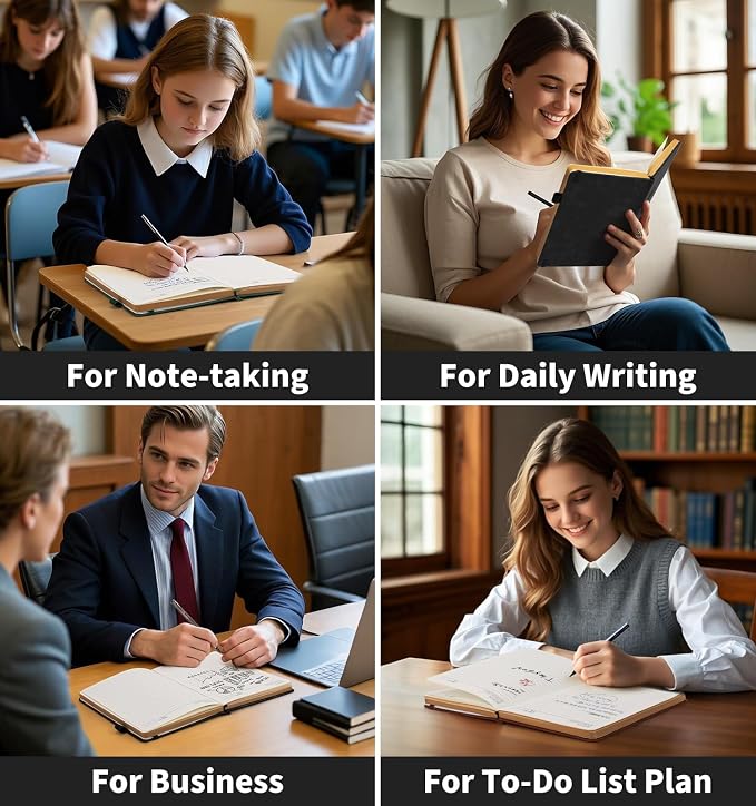 ALKALO Lined Journal Notebook for Women Men, A5 Hardcover Leather Journals for Writing, 320 Pages Thick Paper, Daily Journal Notebook for Work, School, Note Taking, Business, Travel, College Ruled