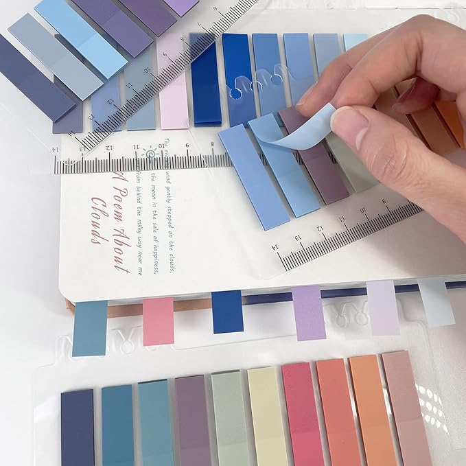 Potanro Sticky Tabs 800 Pcs Book Tabs Colorful Sticky Index Tabs | 40 Colors Annotation Tabs ,Transparent Sticky Notes Tabs, Writable Page Tabs with Ruler for Annotating Books, Page Marking