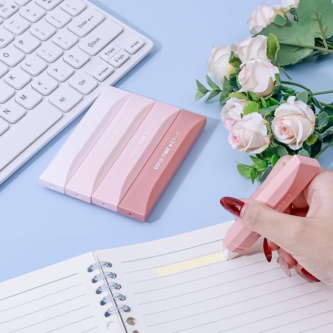 Temiary 5Pcs Beige Correction Tape, Cream Core Pull Out White Tape, Pink | 0.19 In × 19.6 Ft, Smooth Aesthetic Applicator for Wrong Writing School Office Supplies