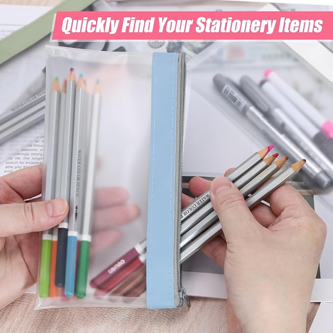 4 Pack Clear Pencil Pouch, Cute Pencil Case, Pencil Bag With Zipper | Teen Portable Pencil Pouch for School & Stationery Supplies
