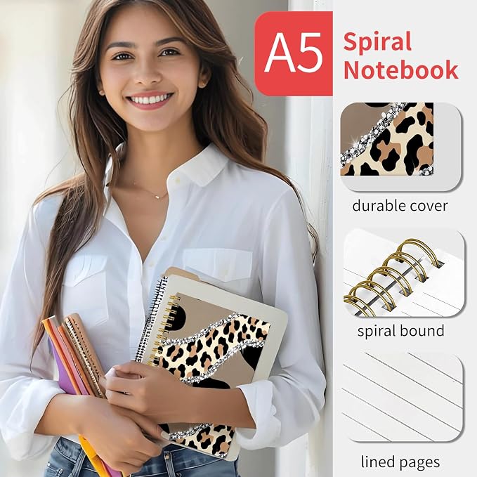 KZYVFNPQ Spiral Journal Notebook for Women Men, A5 Cute Hardcover Lined Notebook with Strong Binding,College Ruled Notebook for Office Work Writing(Luxury Leopard)