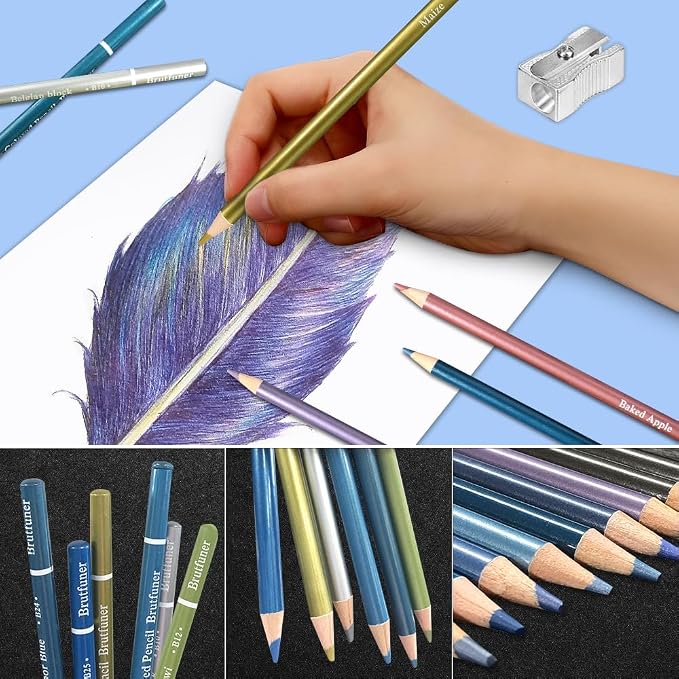 LBW 50 Metallic Colored Pencils Set Metallic Pastel Pencils for Adults Coloring Beginners Artists
