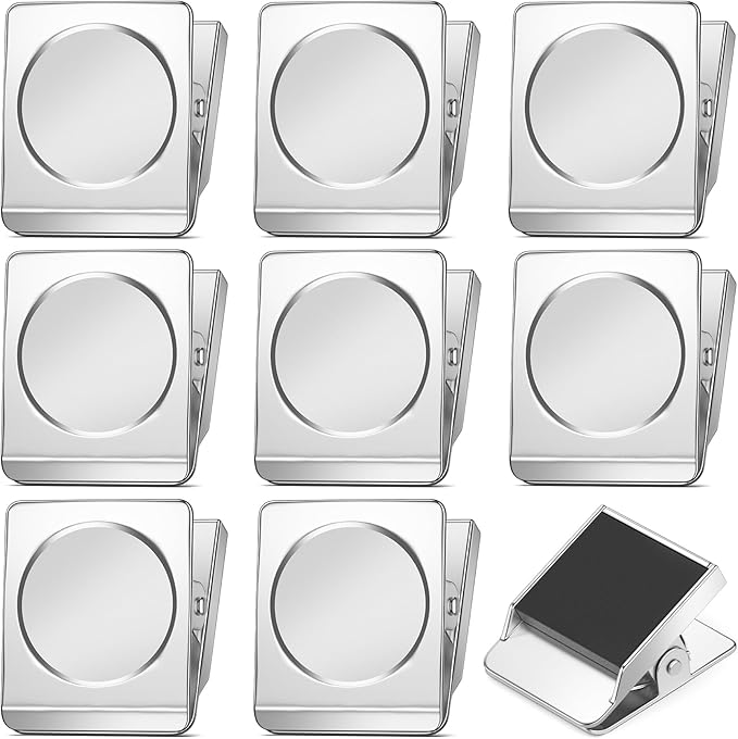 FINDMAG Silver Magnetic Clips, 8 Pack Magnet Clips Heavy Duty for Kitchen | Magnetic Paper Clips, 2.2 Inch Design, Organization Kitchen Accessories, Office, Classroom, Decoration Gifts, Photo Frames