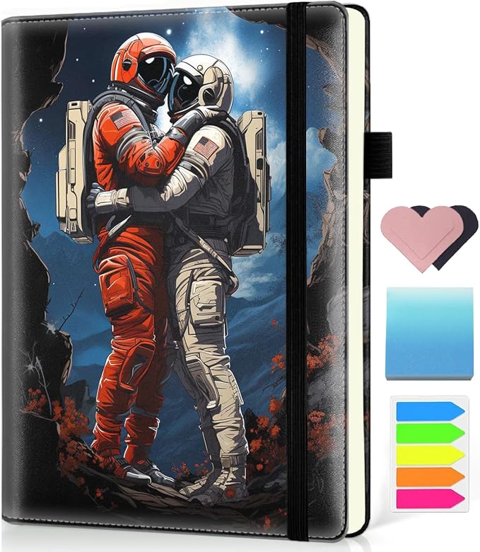 Hardcover Executive Notebooks, A5 PU Leather Lined Journal Notebook, 200 Pages Thick Paper Subject Notebooks for School,Work,Home Writing Business Notebook, Diary Book ， Astronaut