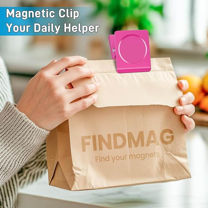FINDMAG Pink Magnetic Clips, 4 Pack Heavy Duty Magnetic Clips for Kitchen