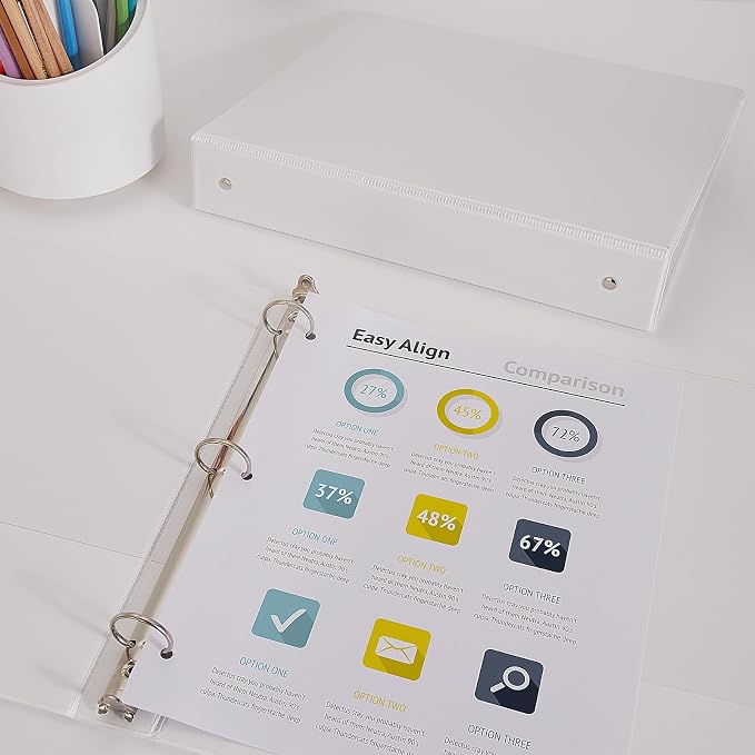 COMIX Sturdy 3 Ring Binder 1 inch with Clear View Cover, 1" Round Ring View Binder, PVC-Free, 200 Sheets Capacity of US Letter Size Paper, Office ＆ School Supplies, 24 Pack (White)