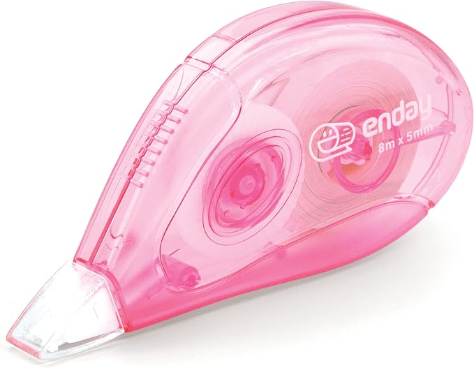 Enday White Out Correction Tape, Pink Dispenser White Out Tape, Easy to Use Applicator for Instant Corrections, Whiteout Suitable for Students, Teachers, and Office Workers