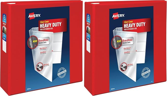 Avery Heavy-Duty View 3 Ring Binder,4 Inch One Touch EZD Rings,4.5 Inch Spine,1 Red Binder (79326),(Pack of 2)