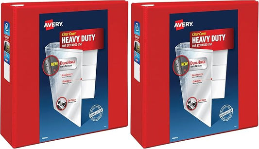 Avery Heavy-Duty View 3 Ring Binder,4 Inch One Touch EZD Rings,4.5 Inch Spine,1 Red Binder (79326),(Pack of 2)