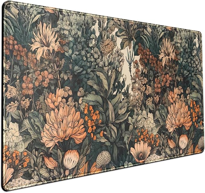 Boho Aesthetic Desk Mat Wildflowers Large Mouse Pad Gaming Pad, XXL Keyboard Mat Full Desktop Women Office Desk Accessories with Stitched Edges Anti-Slip Funny Deskpad, 31.5 X 15.8 in