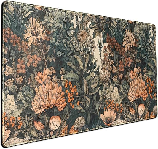 Boho Aesthetic Desk Mat Wildflowers Large Mouse Pad Gaming Pad, XXL Keyboard Mat Full Desktop Women Office Desk Accessories with Stitched Edges Anti-Slip Funny Deskpad, 31.5 X 15.8 in