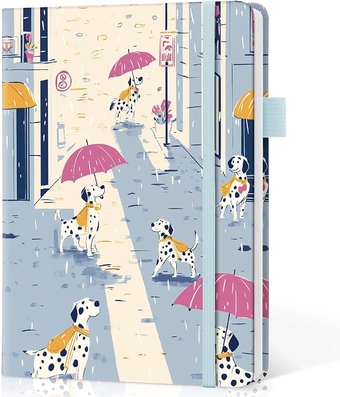 Taja Lined Journal Notebook for Women & Men, Hardcover Leather Journal for writing, A5 College Ruled Notebook for Work, Note Taking, Perfect for Office School Home Supplies, 160 Pages, Rainy Dalmatian