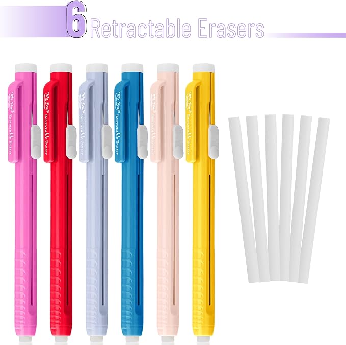 Mr. Pen- Retractable Mechanical Eraser Pens, 6 Pack, Ice Cream Colors | Latex-Free Precision Pencil Erasers for Artists, Students, Drawing, Sketching & Drafting
