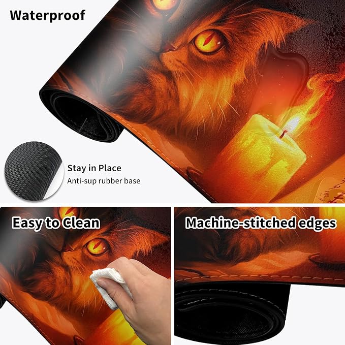 Heated Desk Pad Mouse Pad,Heated Desk Mat,with 3 Heating Levels & 3 Hours Auto Shut-Off,Leather 23.6"*14.2" Gaming Mouse Laptop Mat,Foot Warmer,Cute Cat Candlelight