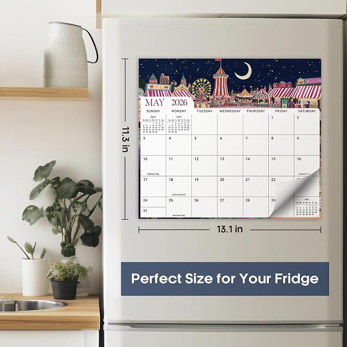 Aesthetic 2026-2027 Magnetic Calendar for Refrigerator, 21-Month Fridge Calendar Magnet from April 2026 to December 2027, Easy Organizing, Colorful City