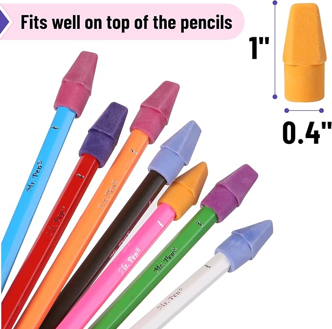 Mr. Pen- Pencil Top Erasers, 120 Pack, 6 Different Twilight Pulse Colors | Latex-Free & No Smudge Pencil Eraser Tops