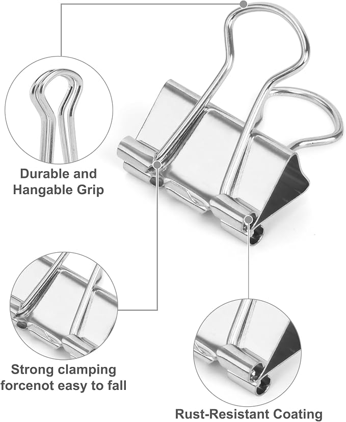 Binder Clips, 50 Pack, 0.75 in Small Paper Clips for Office, （Silver）