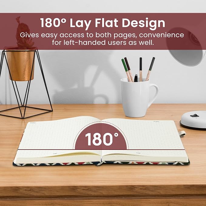 Dotted Journal Notebook for Women & Men, Hardcover Leather Journal for Writing, A5 Dotted Journaling Notebook for Work & Sketching, Perfect for Office School Home Supplies, 160 Pages, Retro Argyle
