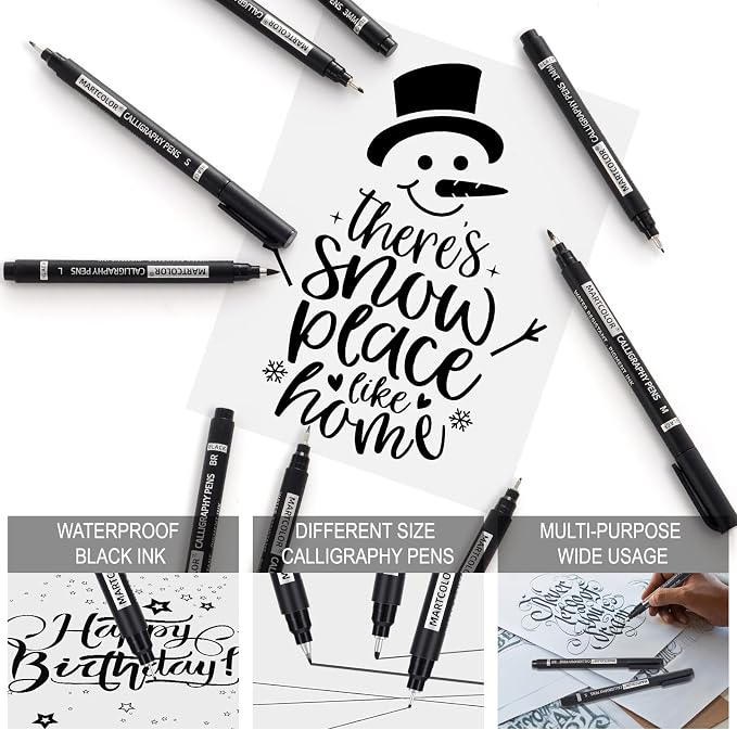 MARTCOLOR 10 Size Calligraphy Pens for Writing, Brush Pen Calligraphy Set | Calligraphy Pens for Beginners, Calligraphy Brush Pens, Hand Lettering Pen for Art Drawing, Sketching, Scrapbooking