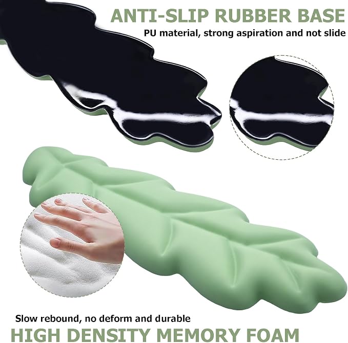 Ergonomic Keyboard Wrist Rest, Leaf Shape PU Leather Memory Foam Wrist Support for Computer Keyboard, Keyboard Pad and Cute Mouse Wrist Pad for Gaming,Office,Computer,Typing Pain Relief, Pastel Green