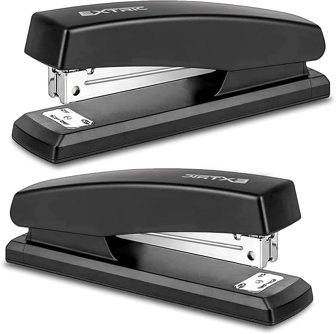 EXTRIC Staplers for Desk, Black Stapler Heavy Duty 2 PK 25 Sheet Capacity | Heavy Duty Desk Staplers with a 25 Sheet Capacity, Jam Resistant, Flat-Opening Design for Office or School