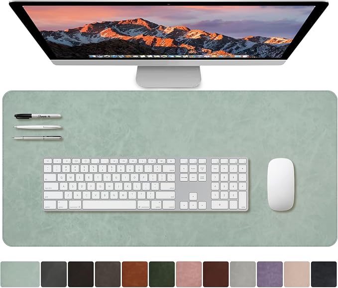 CHEERYGOO Leather Office Desk Pad Protector, Non-Slip PU Leather Desk Blotter, Waterproof Laptop Writing Mouse Pad for Office and Home,23.6"x 13.8" M Mint Green