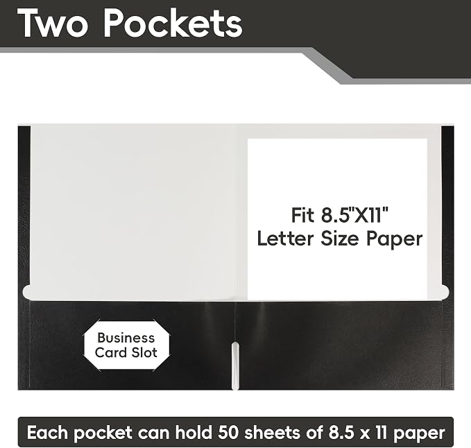 8 Packs Black Two Pocket File Folders,File Folder Letter Size,8.5x11Inches File Folders for Office,School and Home,Organizer File Folder