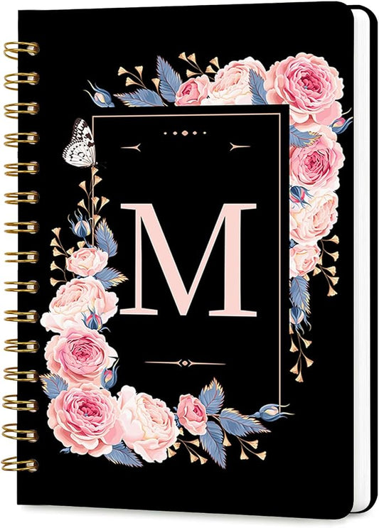 Lined Spiral Journal for Women, A5 Notebook for Work, 160 Pages, Letter M | College Ruled Spiral Notebook, Hardcover with Elegant Design for Note-Taking, 5.5 * 8.25 inch