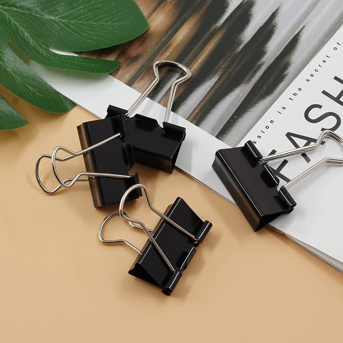 40 Pack 1-1/4" Black Binder Clips, 15mm Capacity Metal Office Clamp | Metal Paint-Plated, 32mm Wide 15mm Capacity, For Paper Document Photo Album School Office Home