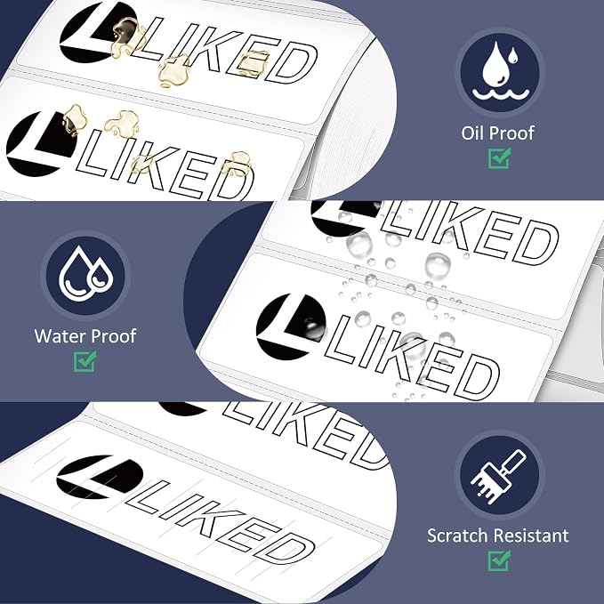 L LIKED 3" x 1" Direct Thermal Label, Permanent Adhesive Barcode Shipping Labels & Compatible with Rollo, Zebra and Other Desktop Printers (1 Roll, 1400 Labels)