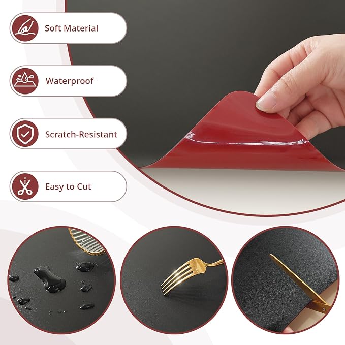 LovePads Makeup Mat for Vanity, 16 x 32 Dual-Sided Desk Pad & Vanity Cover Top, Waterproof PVC Protector Mat for Dresser, Nail Art, Craft Table (Black+Red)