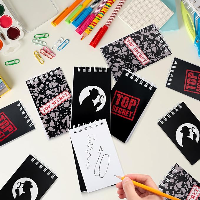 Hooqict 24 Pack Top Secret Mini Notebooks for Detective Party Favors Small Pocket Notebook Spiral Notepads for Mystery Decorations Goodie Bag Stuffers Pinata Fillers