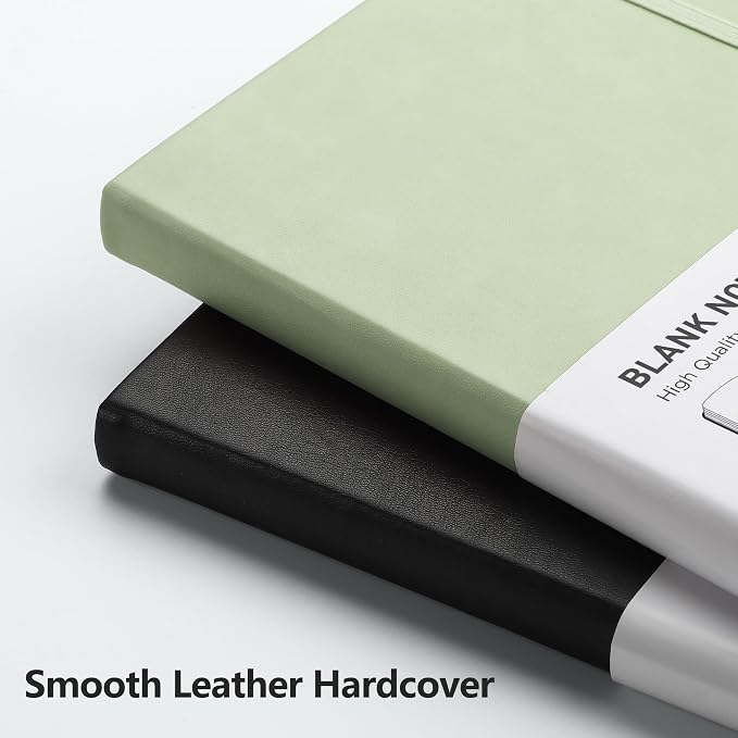 RETTACY Blank Journal Notebook, 192 Pages, A5 Medium Size (5.7'' x 8.3'') | Leather Hardcover, 100 GSM Thick Paper, for Sketching, Drawing, Painting (Light Green)