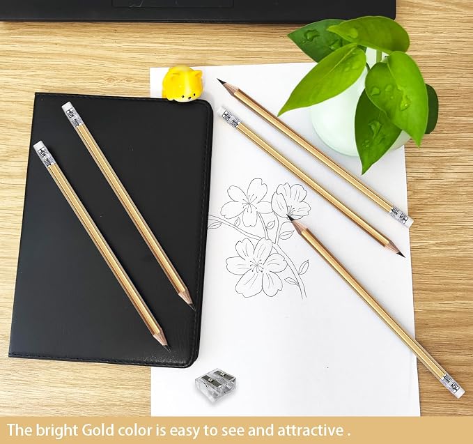 Adhere 25pcs Woodcase Pencils with Eraser Premium Pre-Sharpened Hexagon Graphite 2B pencils ideal for home, office writing including a Free Sharpener