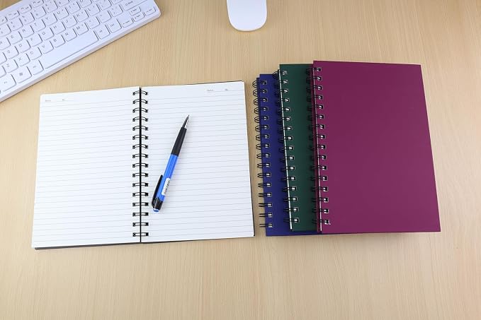 Spiral Notebook Journal,4 Pack A5 Hardcover Spiral Notebooks,5.7" x 8.5",160 Pages,100gsm Paper,College Ruled Journals for Study and Notes (Red, Green,Blue,Grey)