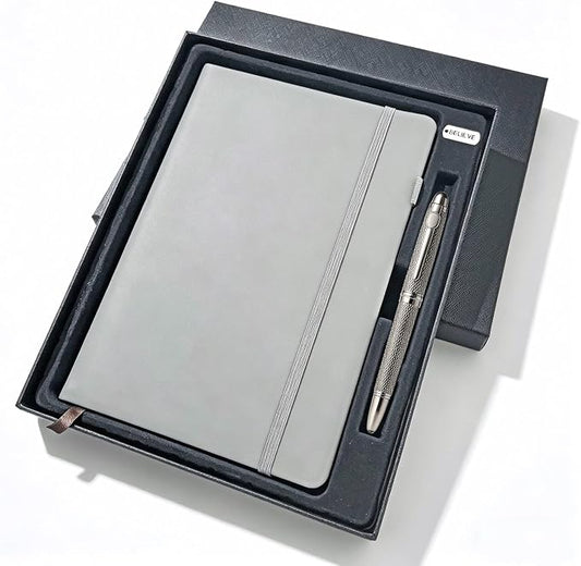 A5 Lined Journal Notebook Gift Set - Hardcover Diary with Executive Rollerball Pen & Elastic Pen Loop, 192 Pages 80gsm Thick Ruled Paper for Women & Men, Business, Travel & School Writing