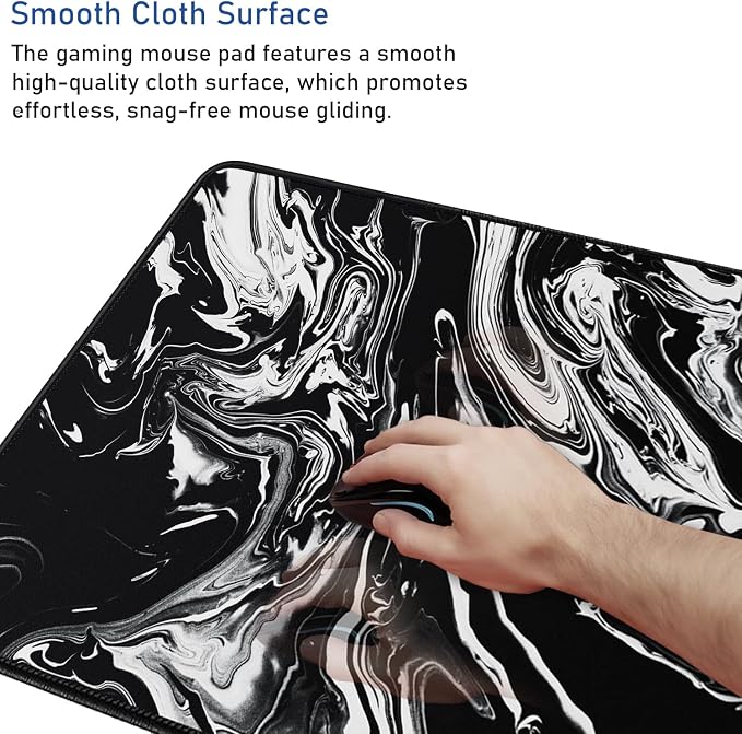 Large Extended Gaming Mouse Pad with Stitched Edges, Durable Non-Slip Natural Rubber Base, Waterproof Computer Keyboard Pad Mat for Esports Pros/Gamer/Desktop/Office/Home - Black White