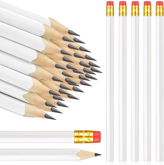 Tinlade 50 Pcs White Triangular Grip Pencils Wood Wedding Pencils HB Graphite Pencil Pack Eraser for Baby Shower Drawing Sketching Bridal Shower Office Supplies