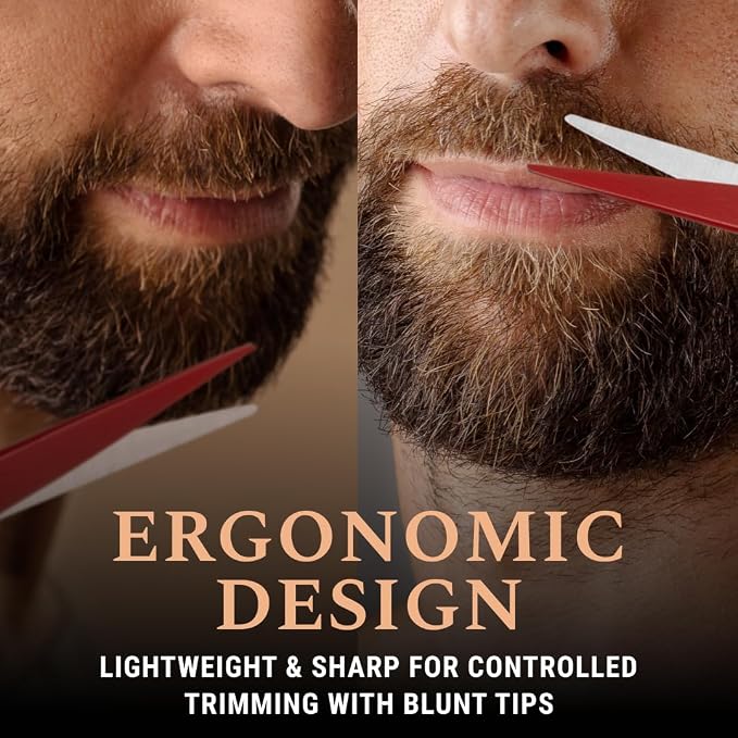 Ontaki 5" Beard & Mustache Scissor with Combs for Men - True Red | 410C Durable German Steel, Ergonomic Travel Friendly Design for Facial Hair - Beard Grooming Kit & Case Perfect for Styling