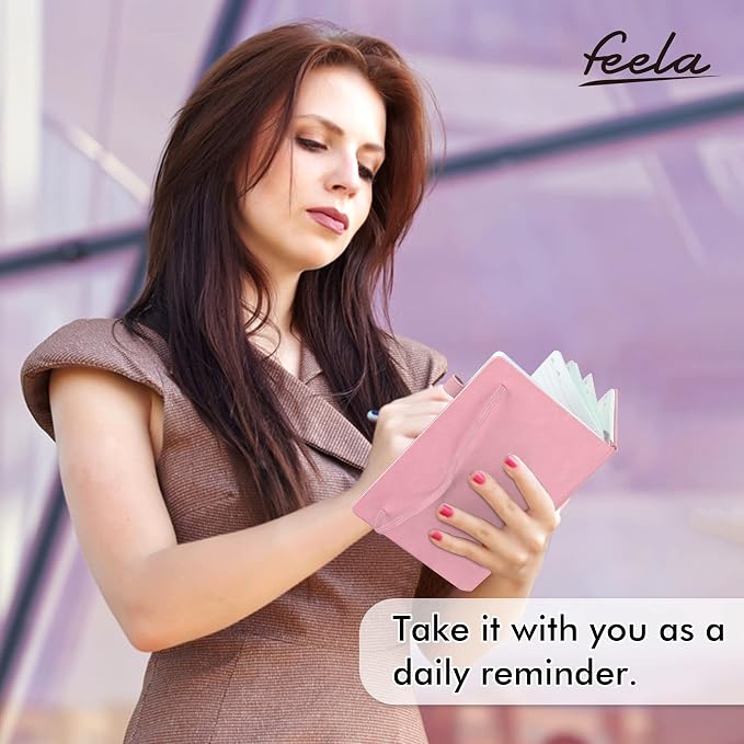 feela 3 Pack Notebooks Journals Bulk, Hardcover Notebook Classic Ruled Lined Journals with Pen Holder for Women Girls School Business Supplies, with 3 Black Pens, 120 GSM, 5.1”x8.3”, A5, Rose Pink