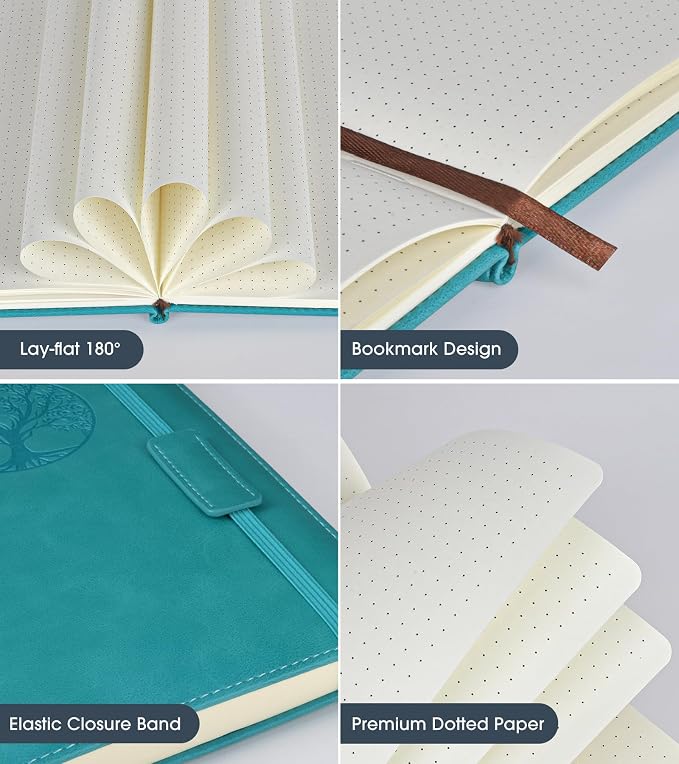 Biuwory Dotted Journal Notebook, 140 Dot Grid Pages, Medium 5.7"×8.3" | A5 Hardcover Vintage Leather Journal for Women Men, Dot Grid Paper Notebook for Work School Travel, Bullet Journaling Writing