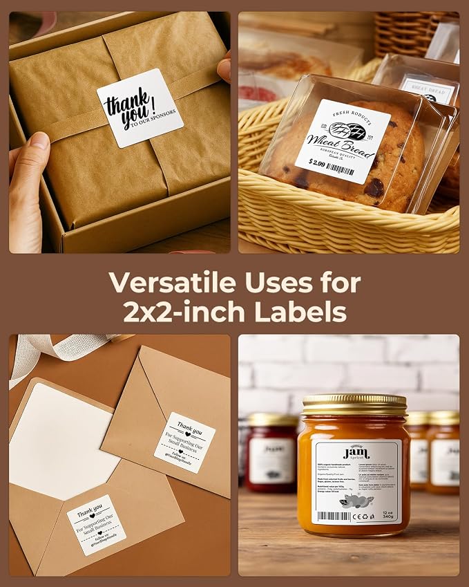 MUNBYN 2x2 Thermal Labels, 750 Sheets/Roll, White | Strong Adhesive & Perforated, Non BPA&BPS for Small Business, Barcode, Bakery, Shipping
