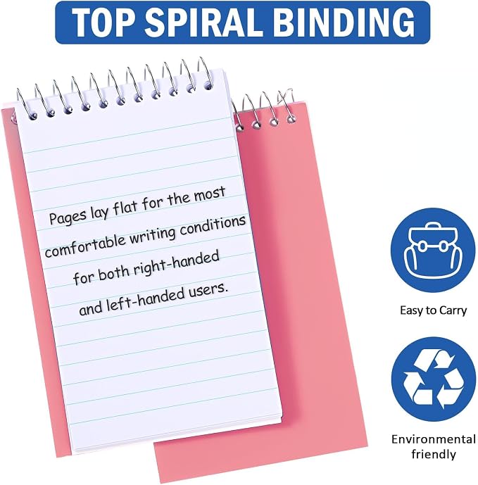 Teling 100 Pieces Spiral Memo Pads Bulk 3 x 5 Inch Small Note Pads Top Bound Lined College Ruled Paper Mini Notepad Pocket Spiral Notebooks for School Office Home Supplies, 75 Sheets (Fresh Colors)