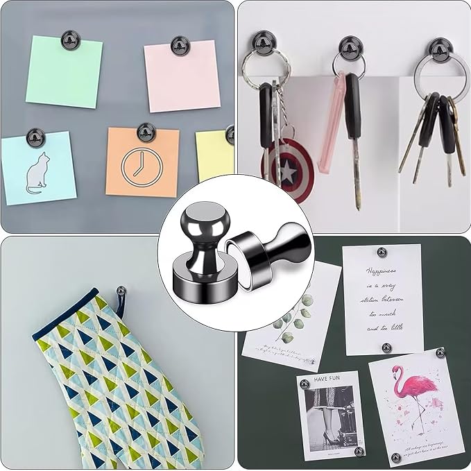 Strong Fridge Magnets, 10 Pcs, 12 x 16mm, Black, Heavy Duty Magnetic Push Pins for Refrigerator, Whiteboard, Office, Classroom, Kitchen & Locker Decor