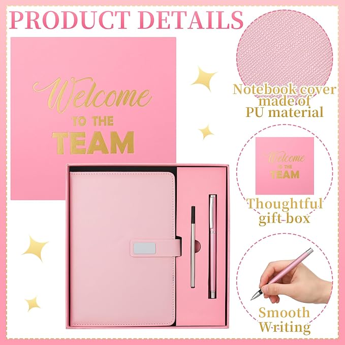 Sayglossy New Employee Welcome to The Team Gift Sets Notebook and Pen Welcome to The Team Box Employee Appreciation Gift Sets for New Office Worker(Pink)