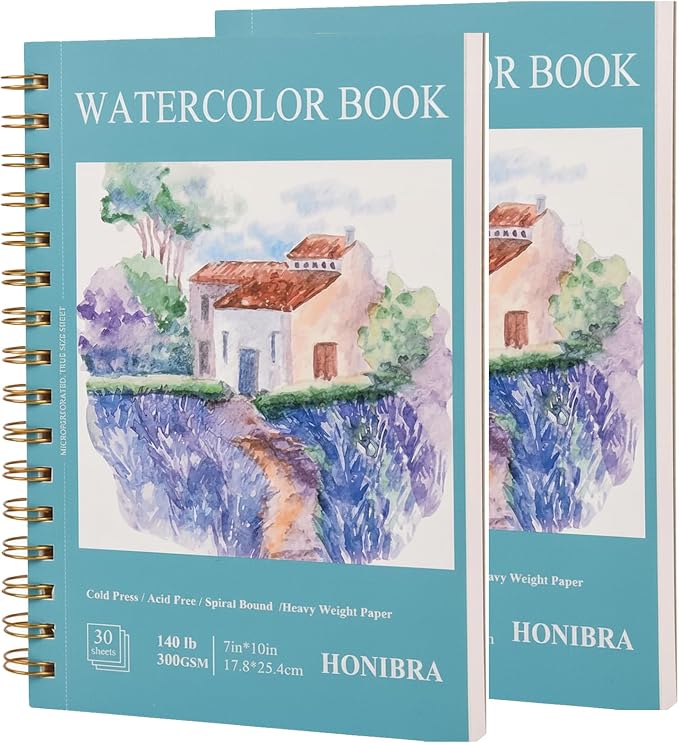 2 Pack 7" x 10" Watercolor Paper Pad, 30 Sheets (140lb/300gsm), Premium Cold Press Watercolor Sketchbook for Artists – Ideal for Classroom Art Finger Painting, and Mixed Media