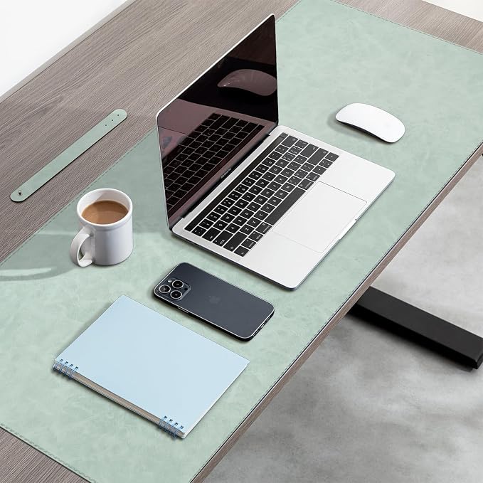 CHEERYGOO Faux Leather Desk Mat - Waterproof Mouse Pad, Non-Slip PU Leather Blotter, Writing Surface for Office and Home 47"x17" XXL Mint Green