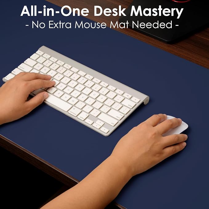Leather Desk Pad Protector, Waterproof Mouse Pad, PU Desk Mat, Office Desk Cover, Desk Writing Mat for Office/Home/Work/Cubicle (Dark Blue) 23.6x13.7 in