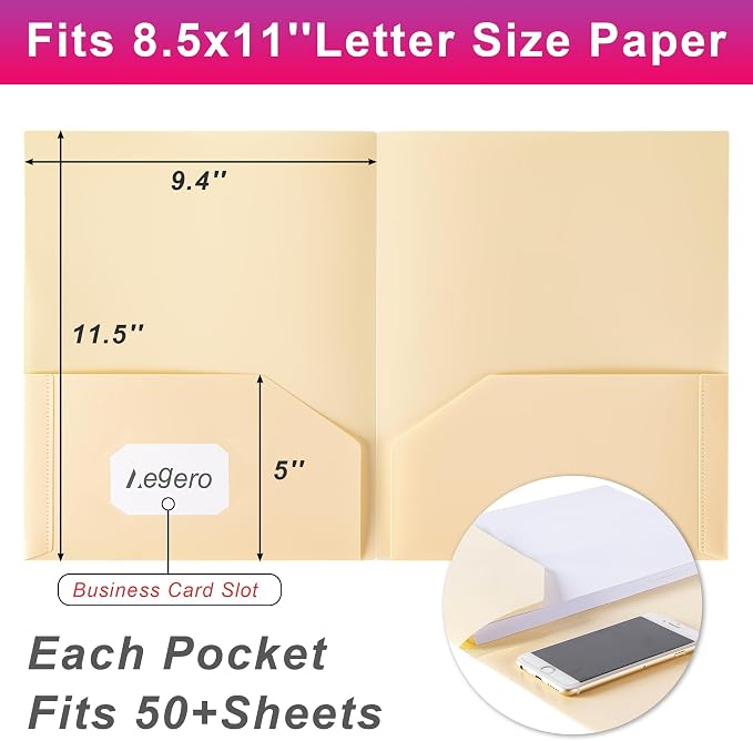 Aegero Plastic Folders with Pockets (7 Pack, Sweet Colors), Durable Heavy Duty File Folders with Business Card Slot, 2-Pocket Folder for Schoolwork & Office,Letter Size