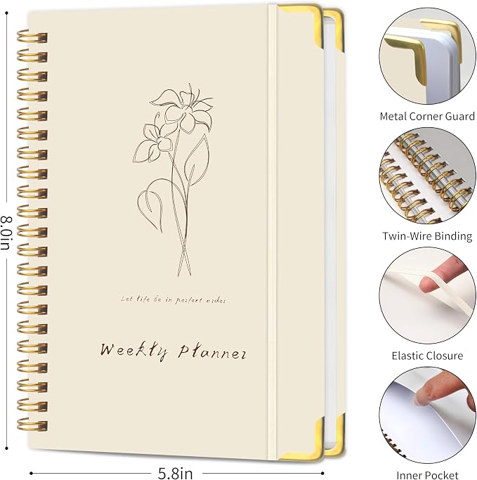TREES Undated Weekly Planner, Weekly To-Do List, Goal and Habit Tracker | 5.8" x 8" Spiral-Bound Organizer for Weekly Goals, Tasks and Habits, Designed for Work, School and Everyday Planning